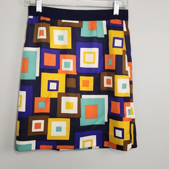 Kate Spade Kylie 100% Silk Colorful Geometric Mini Skirt Size 2 Art To Wear - Picture 1 of 12
